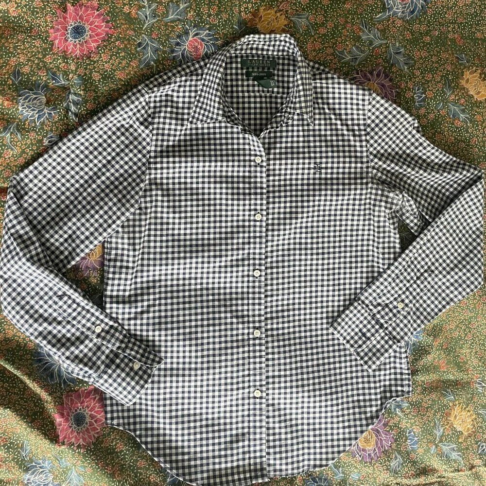 Ralph Lauren Navy Gingham Check Button-up Shirt Non-Iron